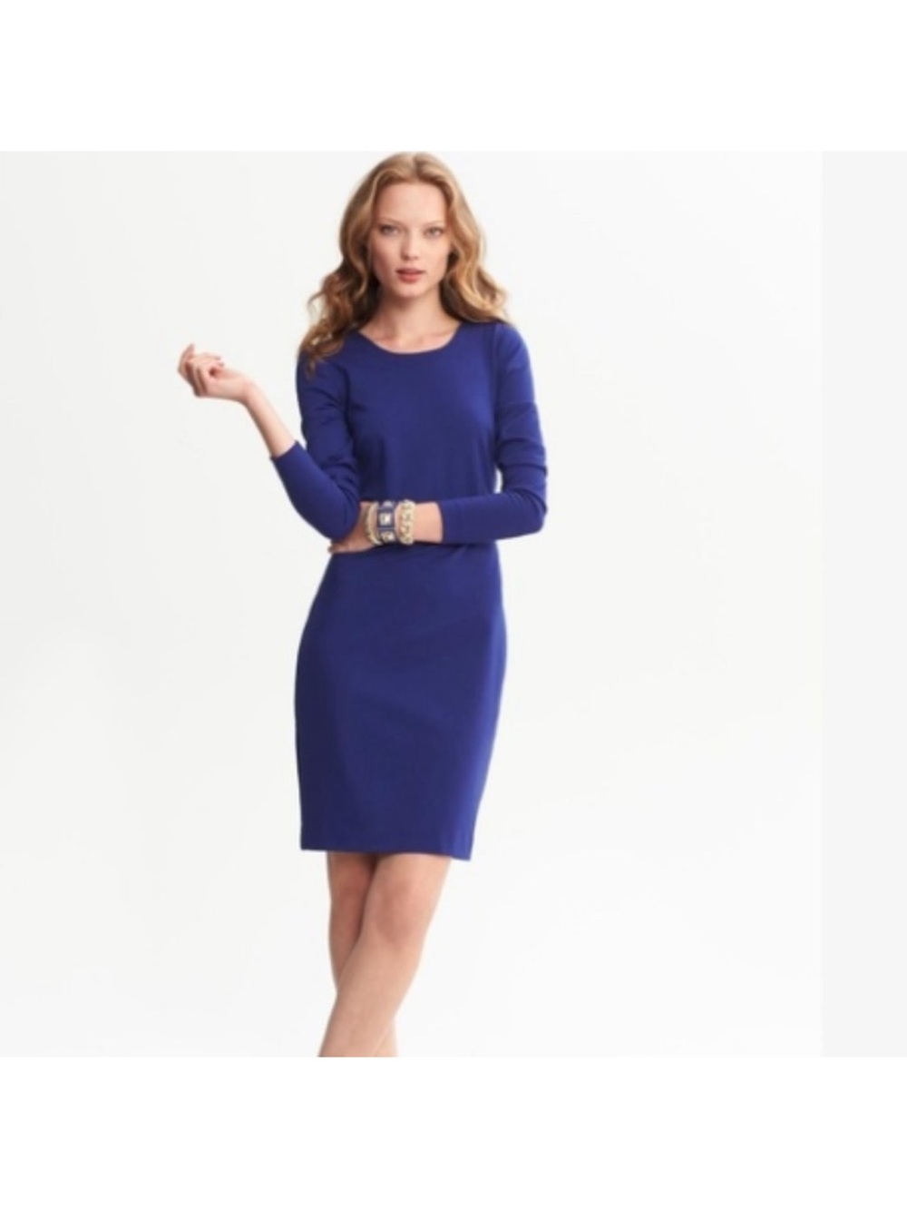 Banana Republic cobalt blue long-sleeve sheath with dress gold zipper back 12P